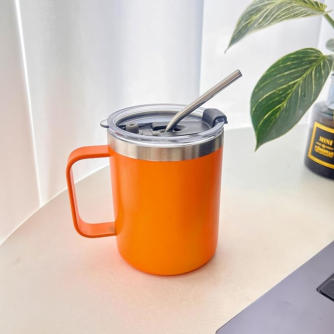 1pack 12oz Coffee Mug With Handle Bulk, Stainless Steel Insulated Travel Tumblers With,Double Wall Vacuum Camping Cup for Hot & Cold Drinks Tea (orange)