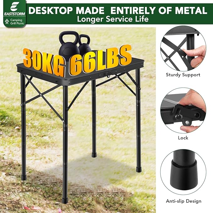 Small Folding Grill Table 3 Heights, Easy for Storage, Compact and Portable Picnic Table for Outdoor Camping, Garden, Patio, Dining, BBQ, Party, Market, 2Ft (Small, Black)