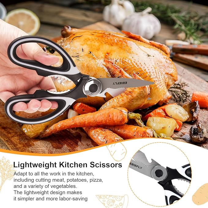 Kitchen Scissors Utility Chopping Scissor Professional Shears for Meat Cutting Sharp Kitchenaids Shears Multipurpose Scissor for Food Outdoor BBQ No Rust + 100 Pcs Plastic Gloves Disposable