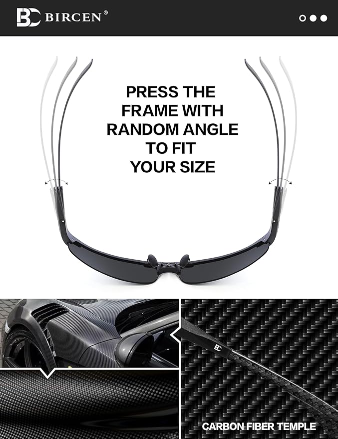 BIRCEN Polarized Carbon-Fiber Sunglasses for Men: Ultralight UV Protection Sun Glasses for Outdoor Sports Fishing Golf Hiking