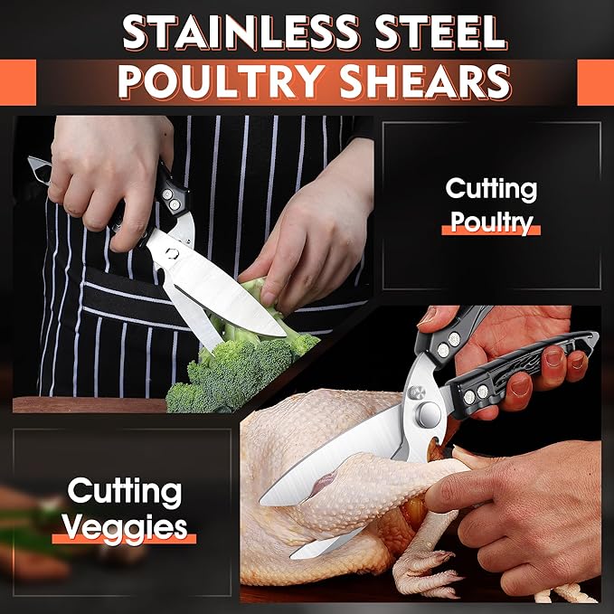 Dream Reach Kitchen Poultry Shears - Heavy Duty Detachable Cooking Scissors for Cutting Chicken, Meat Kitchen Black Food Scissors with Serrated Edge Thanksgiving