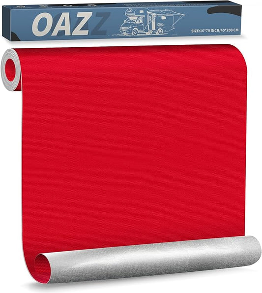 OAZ 16 x 79 inch Canvas Fabric Patch - Self-Adhesive Waterproof Repair Patch Kit for Boat Cover, Sofa, Chair, Couch, Tent, Bag (Red)