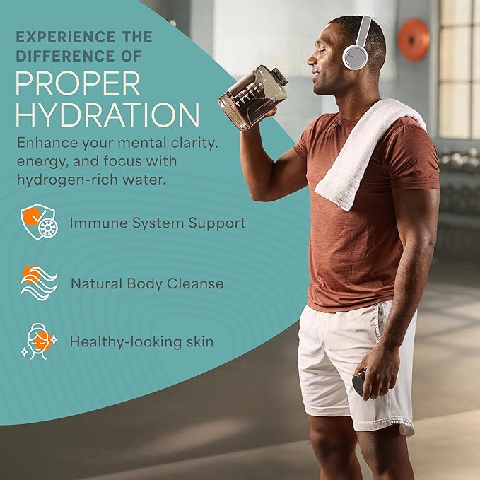 Lifepro HydroLife Chug Hydrogen Water Bottle Generator – Large-Capacity 1.5L Hydrogen Water Machine Bottle with SPE/PEM Technology, USB-C Rechargeable Lid, Polycarbonate Body, Time Markers
