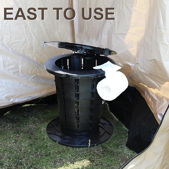 ALEVMOOM XXL Portable Toilet - 19.7" H Taller Wider Collapsible Foldable Camping Toilet with Lid, Strap, Bag - Adjustable for Camping, Hiking, Travel and Car