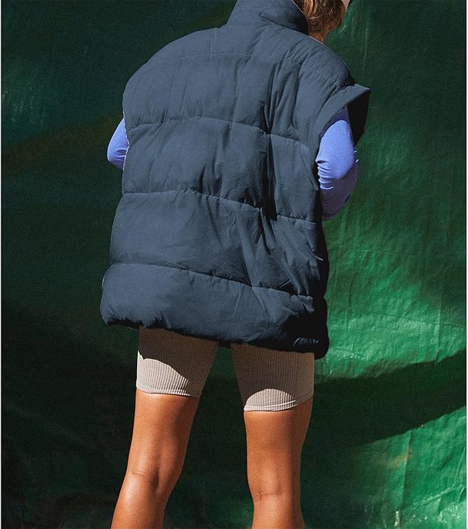 Ainangua Women's Puffer Vest Stand Collar Zipper Sleeveless Jackets Winter Lightweight Vests Warm Padded Jacket Coat