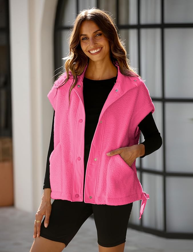 Athlisan Womens Fleece Vest Casual Sleeveless Button Down Sherpa Jacket Outerwear with Pockets