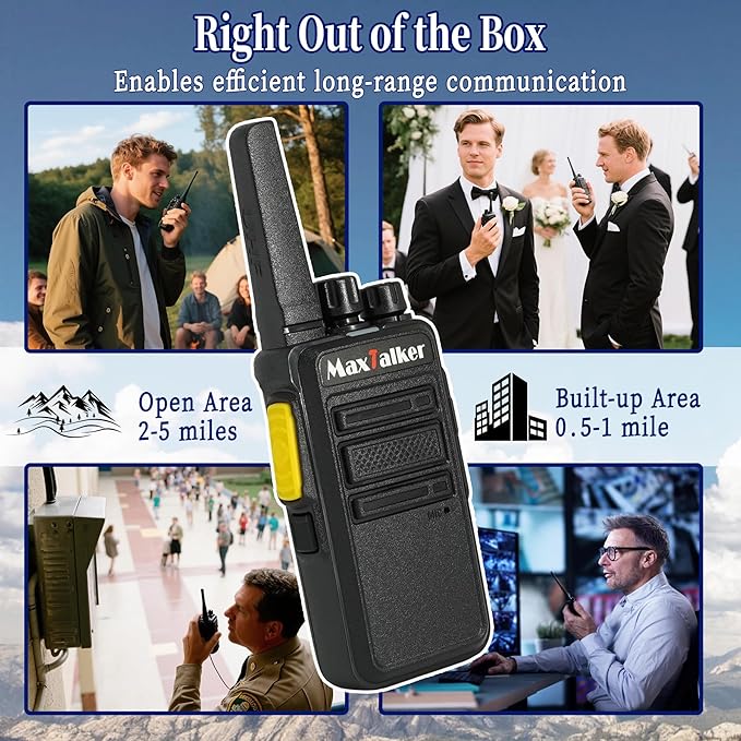 MT12D Walkie Talkies for Adults, Long Range FRS Two Way Radio Rechargeable with Earpiece, 1500mAh USB-C Port Battery, Radios Walkie Talkies 6 Pack for Construction School Camping
