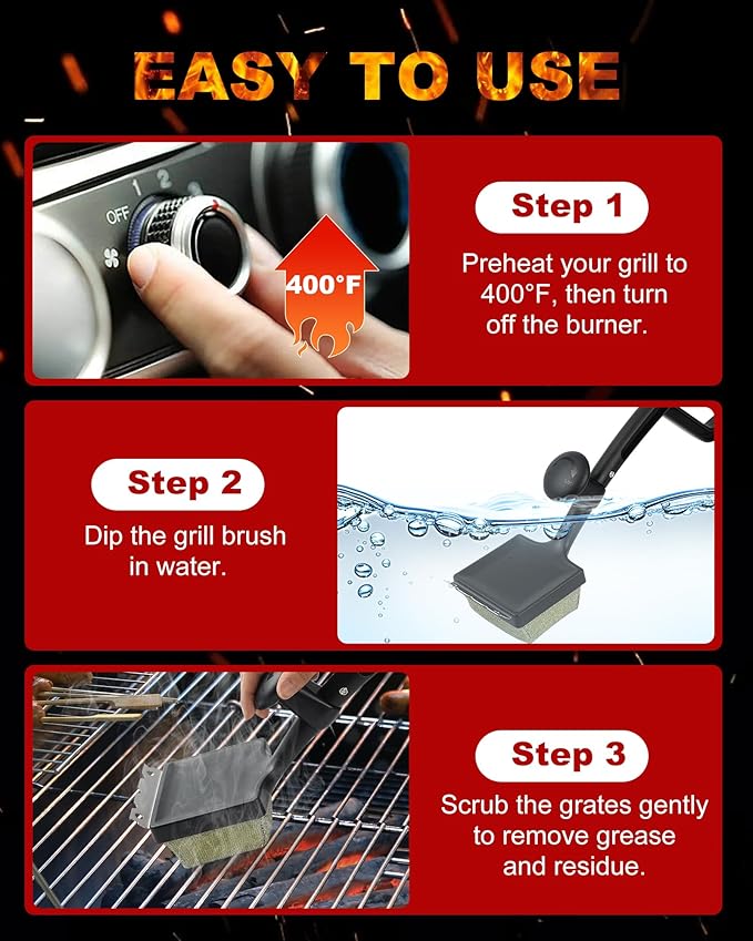 Grill Brush Bristle Free, Steam Grill Cleaner with Scraper for Outdoor Grill, Grill Cleaner Steam BBQ Tool, Safe for Cast Iron & Stainless Steel Grates (Black)