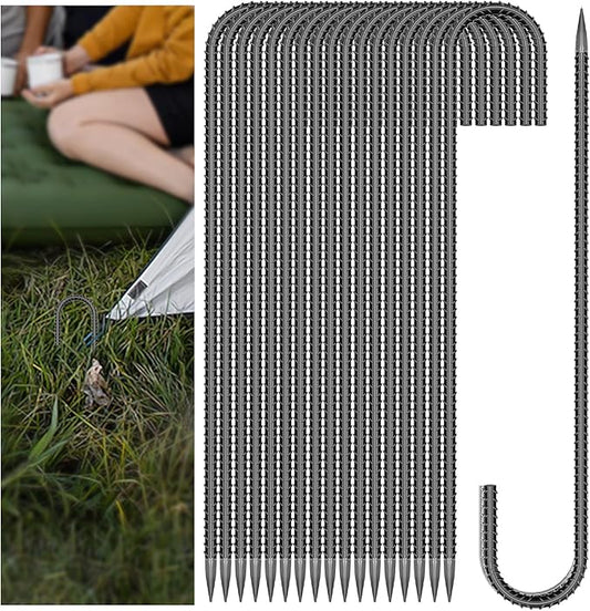 30 Pieces 12 Inch Long 1/4In Diameter Heavy Duty J Hooks,Heavy Duty Rebar Metal Fence Ground Garden Tent Stakes,Ground Spikes Anchors for Fencing,Outdoor Chicken Wire Trellis Stakes,Anti-Rust Black