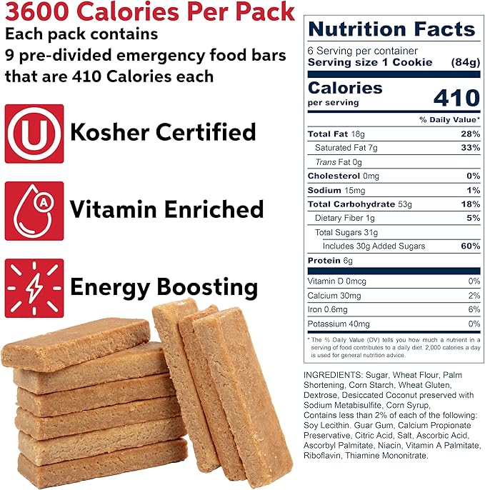 SOS Food Labs Rations Emergency 3600 Calorie Food Bar - 3 Day / 72 Hour Package with 5 Year Shelf Life- 3 Packs