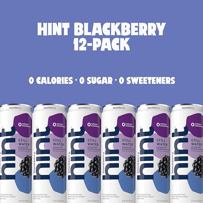 Hint Fruit-Infused Canned Water, Blackberry - Purified Flavored Water with Zero Calories, Natural Flavors, and Sugar Free - 12 Fl Oz Cans (Pack of 12)