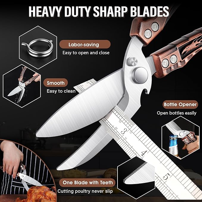 Dream Reach Kitchen Poultry Shears - Heavy Duty Detachable Meat Scissors for Cutting Chicken, Kitchen Food Scissors with Serrated Edge for Thanksgiving Bronze