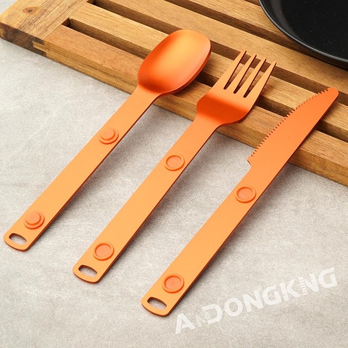 Magnetic Camping Cutlery Set, Flatware Utensils Set, Knife, Fork & Spoon, Travel Utensils for Camping, Cooking, and Outdoor Dining, 3-Pack, Orange