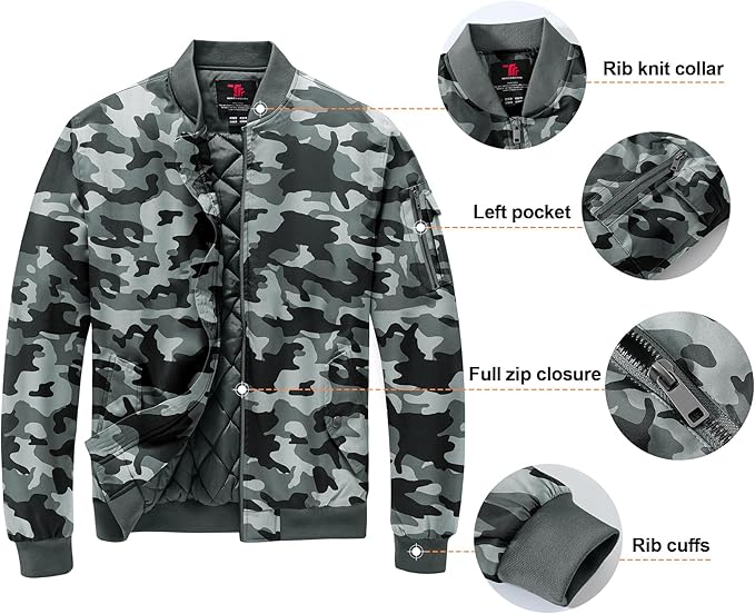 Gopune Men's Windproof Bomber Jacket Warm Water Resistant Windbreaker Winter Outwear Quilted Jackets Coats