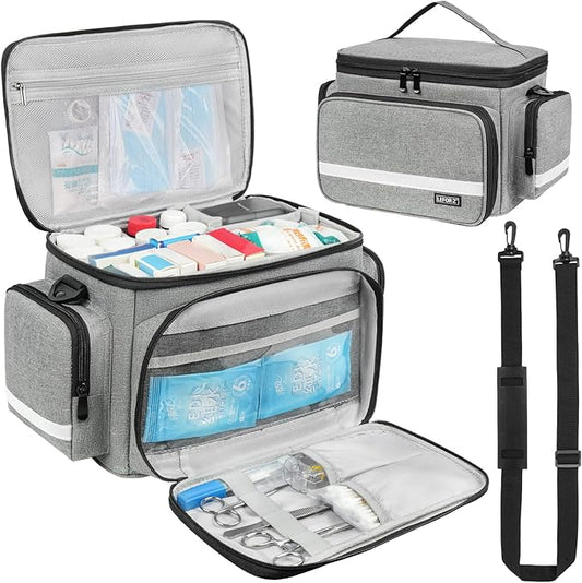 Medical Bag,First Aid Bag Empty,Home Health Nurse Bag with Detachable Divider,Medical Supplies Storage Tote for Nursing Student,Therapist,Doctors,Grey