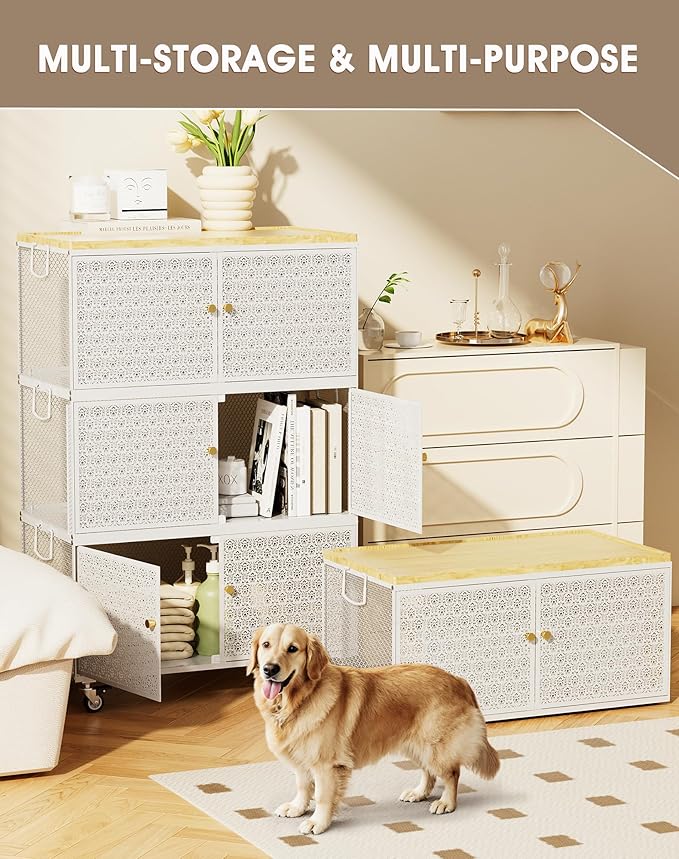 3 Tier Metal Storage Bins and Boxes Organizer, Magnetic Doors & 360°Swivel Lockable Wheels, Easy,labor-Saving, Ocean Life Cutout Pattern, Eco-Aesthetic for Living Room,Bedroom,bathroom,kitchen