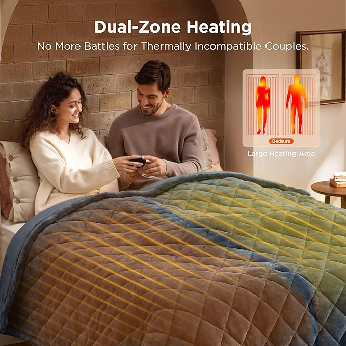 Bedsure Electric Blanket King Size - Dual Control Heated Blanket King with 10 Heat Settings, Thick Heating Blanket with 10 Time Settings, Fast Heating Quilted Blanket (100x90 inches, Bering Sea)