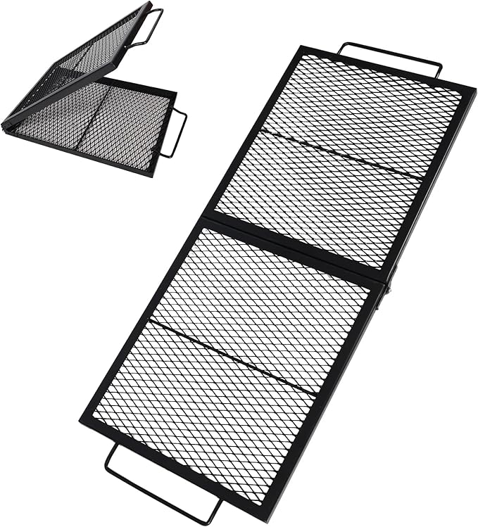 Lineslife Fire Pit Cooking Grate, Portable Rectangle Campfire Grill Grate with Handles, Heavy Duty Outdoor Steel Campfire BBQ Grill for Outside, Camping Cookware and Accessory, 36 Inch
