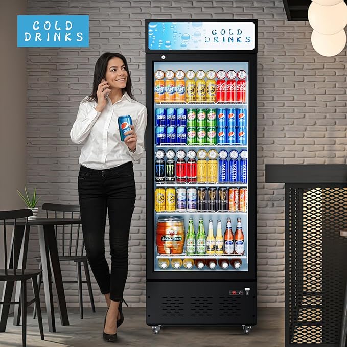 Commercial Glass Door Display Refrigerator 15 cu.ft Commercial Beverage Refrigerators with LED Light and 5 Shelves for Cafe, Restaurant, Store, Bar
