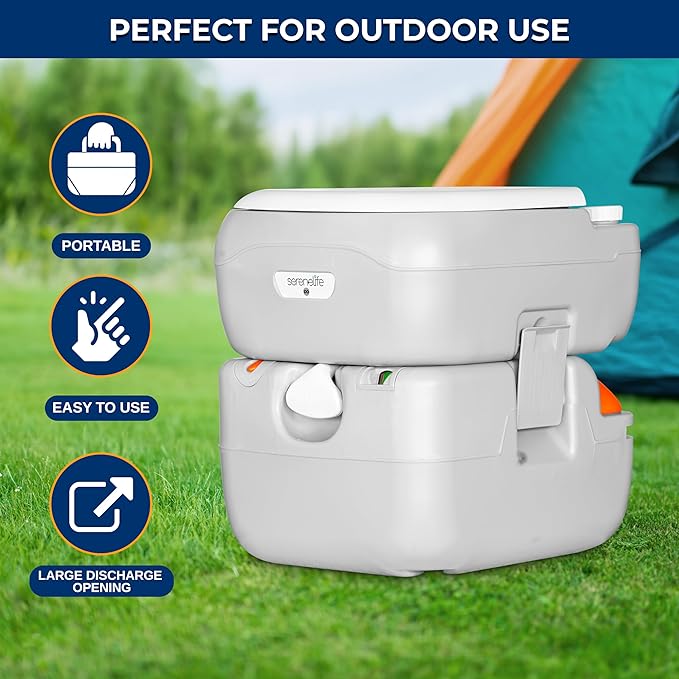 SereneLife 5.8 Gal Portable Toilet for Adults – Leak-Proof Camping Toilet with Detachable Waste Tank, Flush System, Level Indicator, Carry Bag & Hand Sprayer for RV, Tent, Hiking, Travel & Home Use
