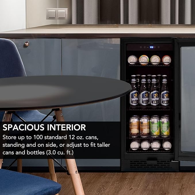 Whynter BBR-801BG Built Beverage Refrigerator and Cooler Mini Fridge with Glass Door with Lock, 3.0 Cubic Feet, Black, 100, Can