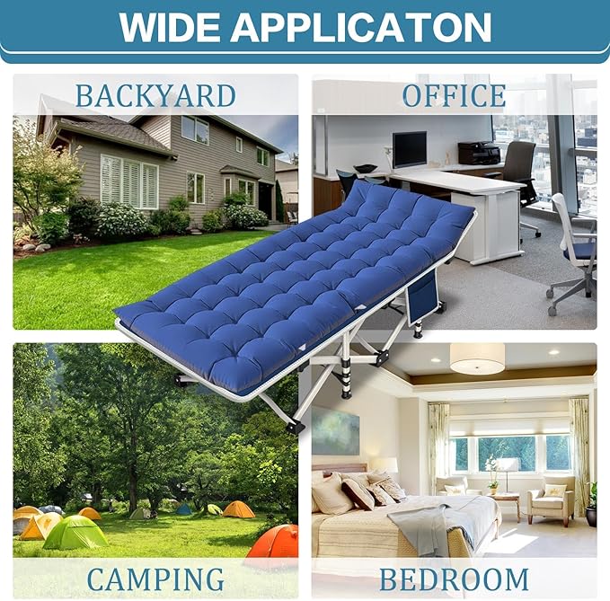 2 Pack Camping Cot with Mattress Comfortable Cot Bed Folding Cot Heavy Duty Cots for Sleeping with Carry Bag for Adults Kids Guest Bed for Home Office Outdoor Indoor