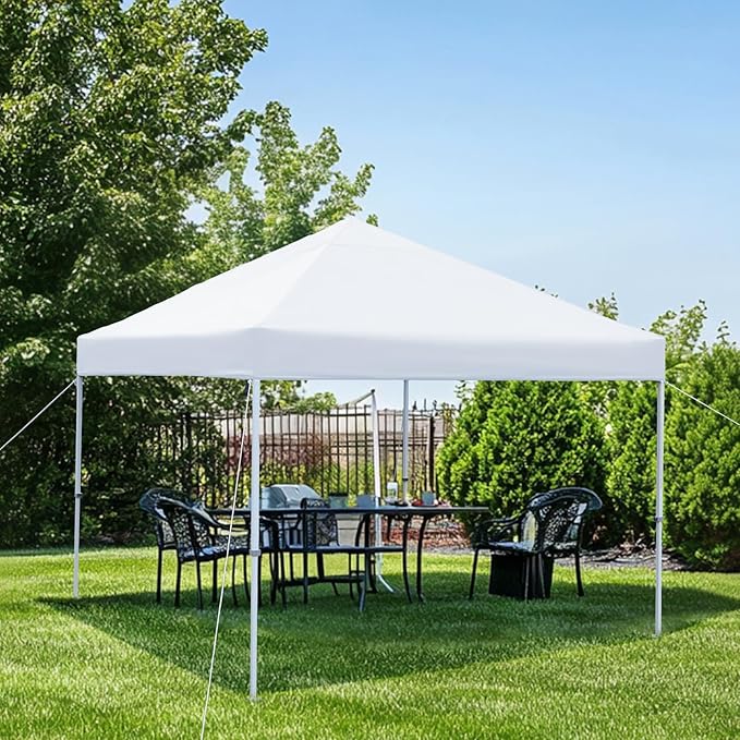 Amazon Basics Outdoor Pop Up 10 x 10 Canopy Tent for Events, Portable with Easy Setup, Includes Wheeled Carry Bag, 8 Pegs, 4 Ropes, 4 Weighted Bags, White
