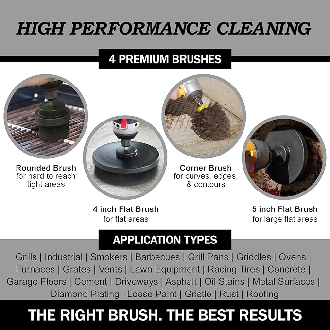 Drillbrush BBQ Grill Cleaning Kit - Safe Nylon Grill Brush | Drill Brush Set - Ultra Stiff Power Scrubber Attachments for Loose Paint, De-Scaling Rust and Graffiti Removal on Stone, Brick and Masonry