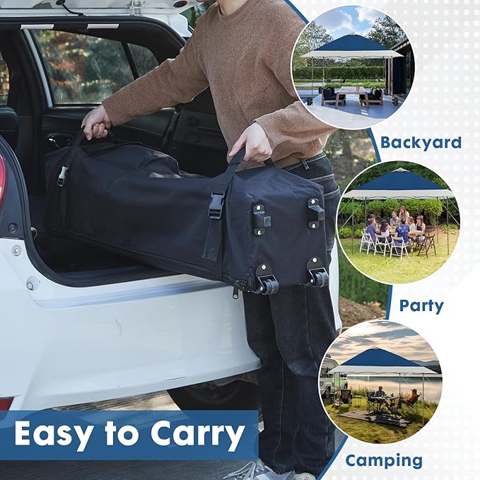 OUTDOOR LIVING SUNTIME 13x13 Instant Easy Pop Up Canopy,Portable Commercial Gazebo Camping Gazebo Tent Shelter with Wheeled Roller Carry Bag, Bonus Weight Sandbags, Stakes, Ropes - Navy