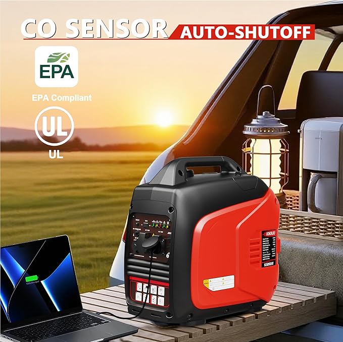 3200W Portable Generator Super Quiet Inverter Generator Ultra Lightweight for Home Backup Outdoor Camping, CO Sensor Protect, EPA, ECO Mode