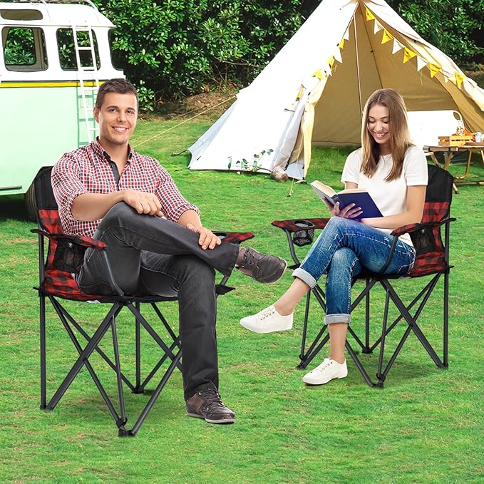 SUNNYFEEL Oversized Folding Camping Chair 800 LBS Heavy Duty for Big Tall People Red Padded Portable Collapsible Chairs with Armrest Cup Holder & Pocket for Outdoor Travel Picnic Camp Sports