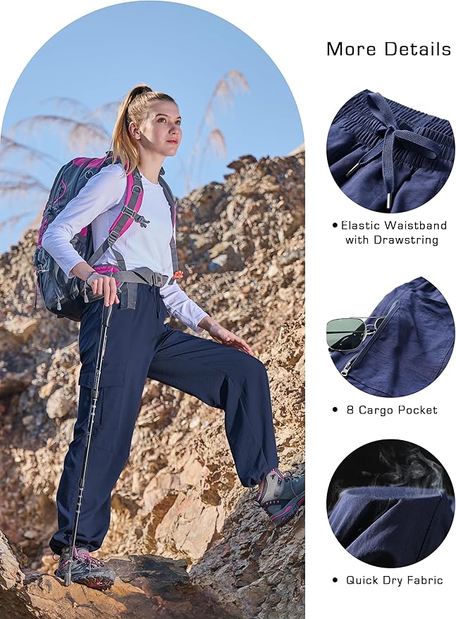 Women's Cargo Hiking Pants Lightweight Casual Quick Dry Straight Leg Camping Travel Pant for Work Golf with Multi-Pocket