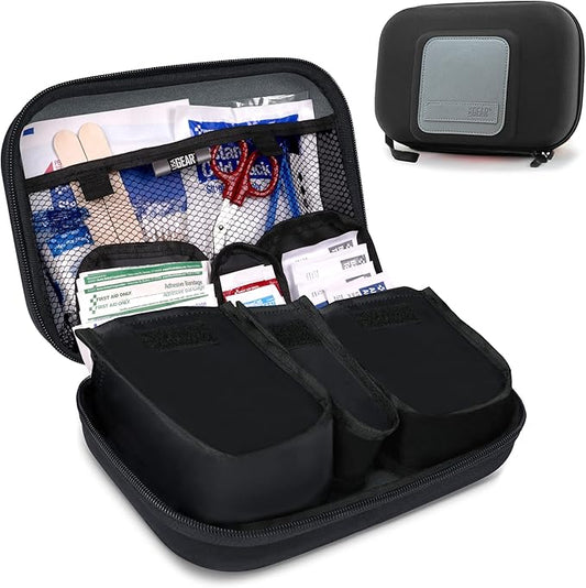 USA Gear Travel Organizer Case for First-Aid Supplies - Organize Band-Aids, Bandages, Alcohol/Anti-Septic Pads, Safety Pins, Thermometers, Scissors, Ice-Packs, Heat Packs, etc. - First Aid Case Only
