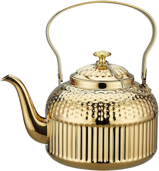 SANQIAHOME Antique 1.2L (40Oz) Stainless Steel Teapot with Infuser Gold