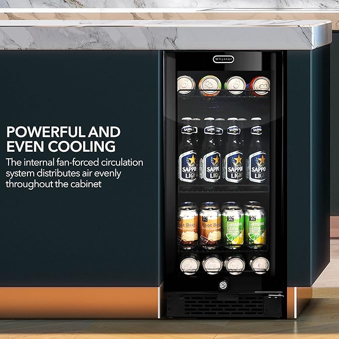 Whynter BBR-801BG Built Beverage Refrigerator and Cooler Mini Fridge with Glass Door with Lock, 3.0 Cubic Feet, Black, 100, Can