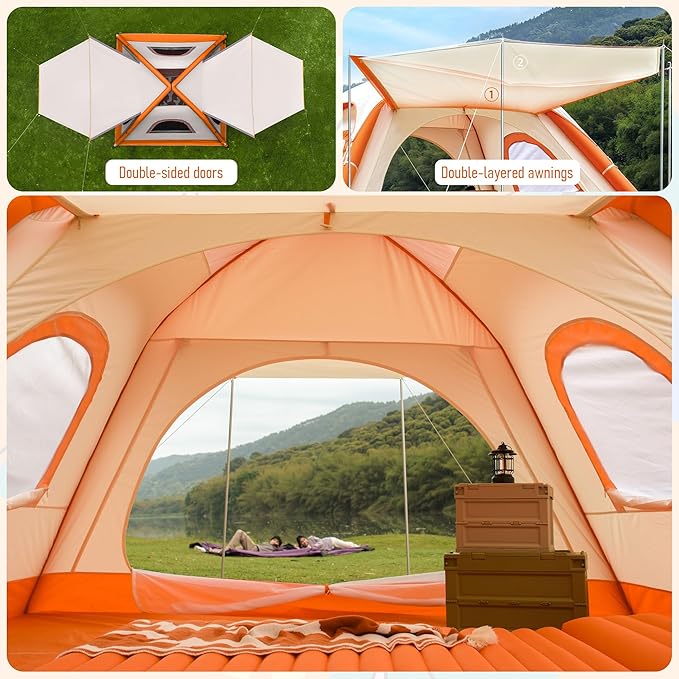 Automatic Large Tent for Camping 4 Person, Waterproof Tents for Camping, Windproof Inflatable Tents with Mosquito Screen Window, Camping Tent for Traveling, Beach