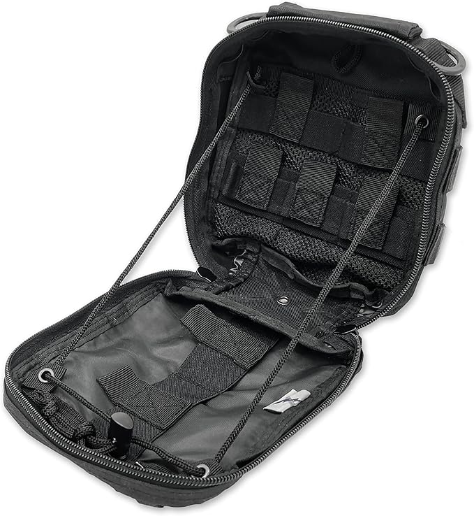 Lightning X Products Premium Nylon MOLLE Pouch Emergency Kit, Ideal for Tactical Medics, Military, Outdoor Enthusiasts (8" x 6.5" x 3", Black or Tan, for Gunshot Wounds & Bleeding Control)