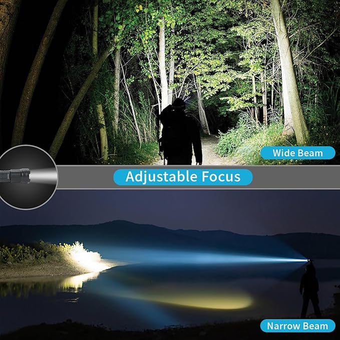 2 Pack LED Rechargeable Flashlights, 90,000 High Lumens Super Bright Flash Light, 7 Modes with COB Light, IPX6 Waterproof, Adjustable Focus Tactical Flashlights for Home Camping and Emergencies