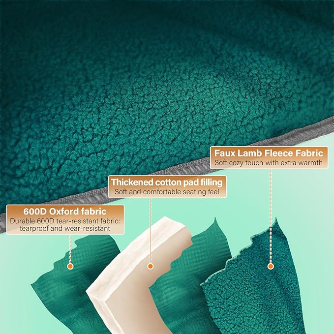 Fuzzy Oversized Folding Double Camping Chairs,Heavy Duty Supports 600 Lbs,Comfy Portable Loveseat for Adults w/Mesh Pocket,Plush Fleece-Lined Lawn Couch for Outdoor/Indoor,Dark Green