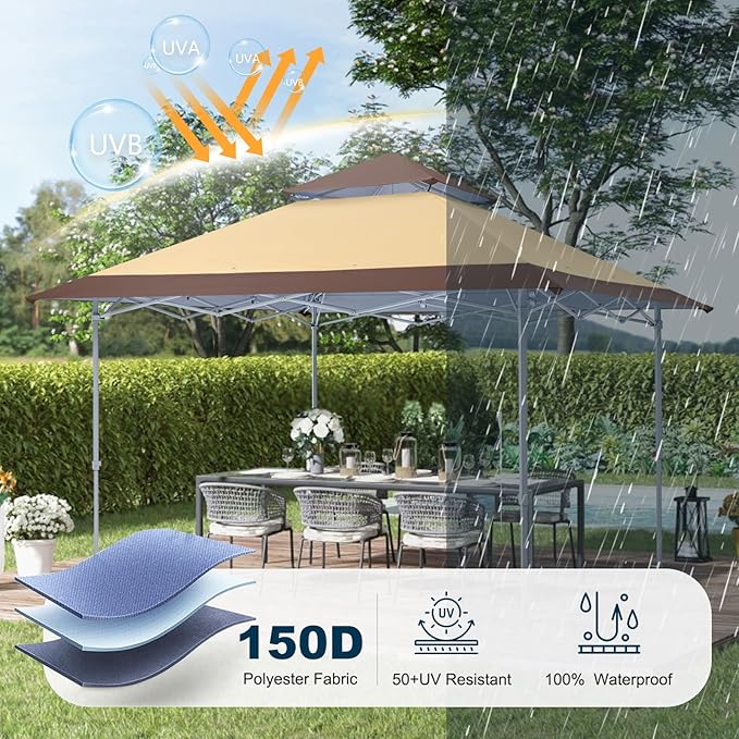 MASTERCANOPY 13x13 Pop-Up Canopy Tent Instant Shelter Outdoor Canopy with Wheeled Bag (Brown&Khaki)