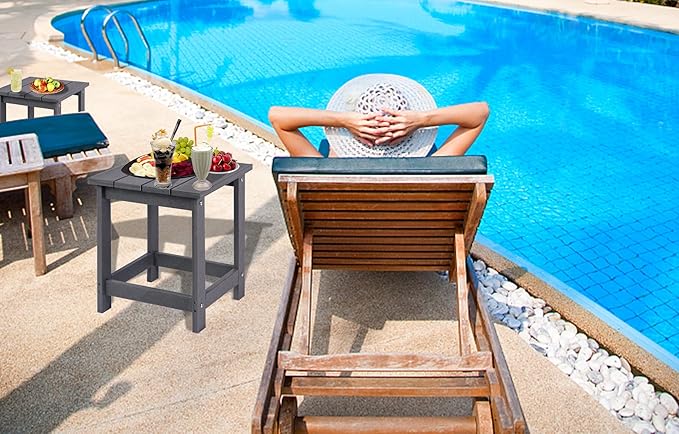 LZRS Adirondack Square Outdoor Side Table for Patio, Pool Composite Patio Table,HDPE End Tables for Backyard,Pool, Indoor Companion, Easy Maintenance & Weather Resistant(Grey)