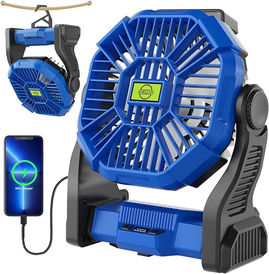 Portable Fan Rechargeable，270° Rotating Portable Cordless Battery Powered Camping Fan Rechargeable, USB Desk Personal Outdoor Camping Fans for Tents,Travel X23 Blue