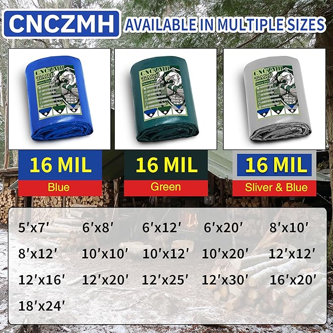 Heavy Duty Tarp Waterproof, 16 Mil Thick Finished Size Tarps Outdoor, Multipurpose Tarpaulin Cover, Small Tarp for Emergency Rain Shelter Camping (Green, 10x10ft)