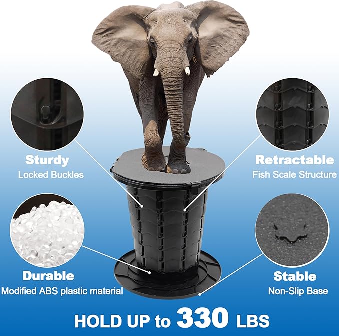ALEVMOOM XXL Portable Toilet - 19.7" H Taller Wider Collapsible Foldable Camping Toilet with Lid, Strap, Bag - Adjustable for Camping, Hiking, Travel and Car