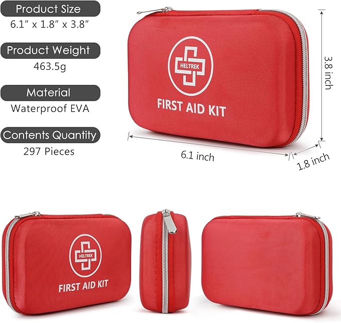 First Aid Kit for Car, 298 Piece Hard Shell Eva Emergency Kits for Travel, Camping, Hiking, Home, Office, Businesses & Outdoor Small Portable Medical Essential Sets, Red