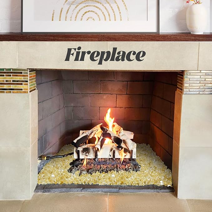 20 Pounds Fire Glass 1/4 Inch High Reflective Tempered Firepit Glass Rocks for Fireplace, Fire Pit Table, Fire Bowl and Landscaping (Gold)