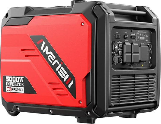 Portable Inverter Generator 5000W with CO Sensor, Super Quiet Gas Generator with RV Ready 30A Outlet, Wheels Handle Kit, Parallel Capable for Home Backup Emergency Use Camping, EPA Compliant