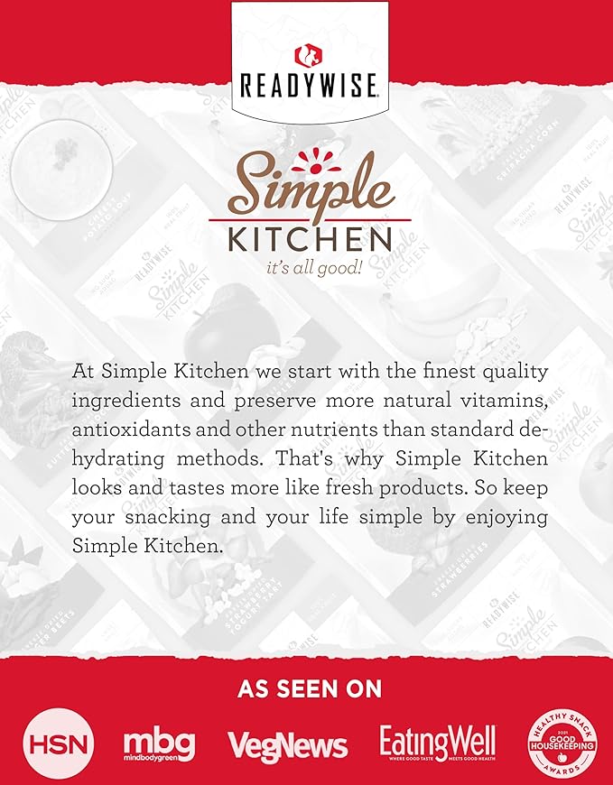 READYWISE - Simple Kitchen Freeze Dried Strawberries, 18 Servings, Vegan, Gluten Free, Healthy Snack, Survival Food, Dried Fruit, Strawberries