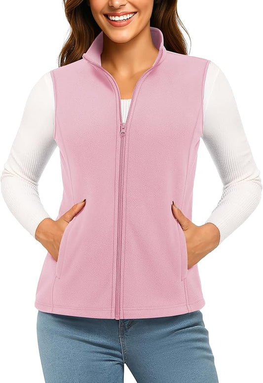 TACVASEN Women's Fleece Vest Lightweight Warm Vests Outerwear Sleeveless Zip Jacket Fall Winter Soft Vest with Pockets