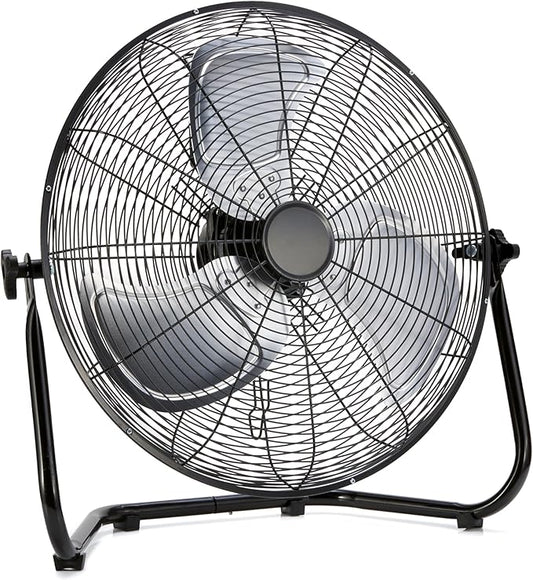 Amazon Basics 18" High Velocity Industrial Fan, Floor Fan, with 3 Speeds, Tilt Head, ETL-Listed Safety Compliance, Metal Housing/Blades, Ideal for Industrial/Commercial Space/Garage/Gym, 100W, Black